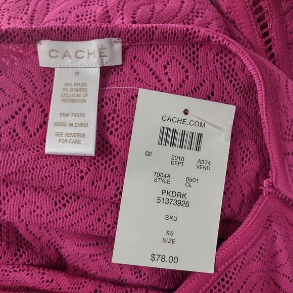 NWT Cache pink sheer laser cut stretch lace tee blouse shirt ladies XS - Picture 8 of 8